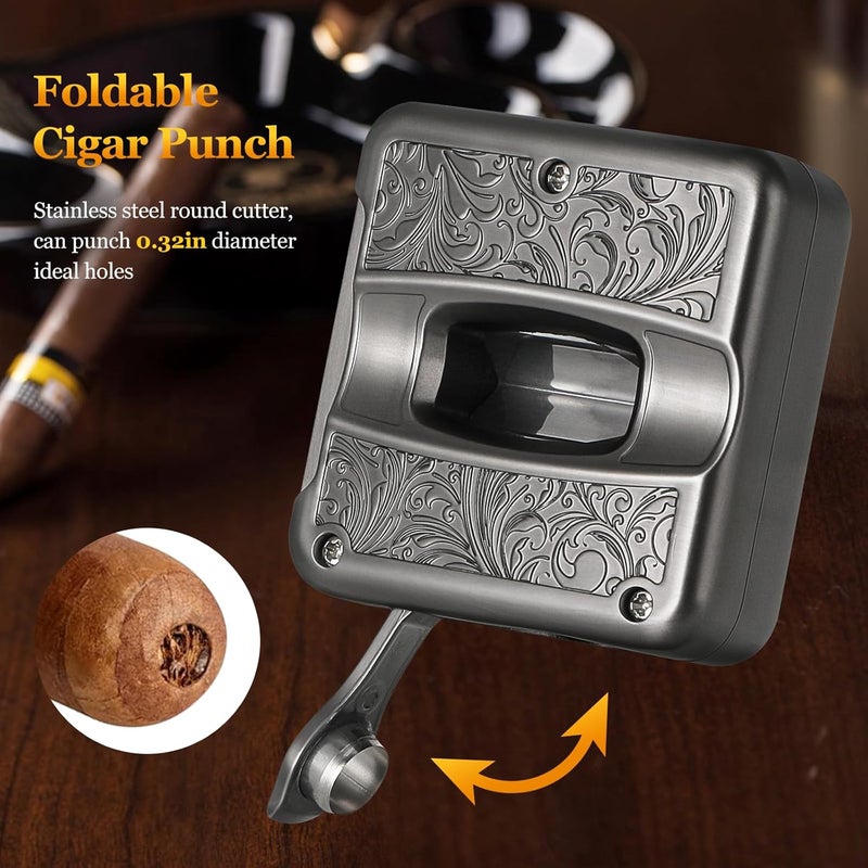 SEMKONT Cigar Cutter,Portable Multifunction V Cut Cigar Cutter, 4 in 1 Stainless Steel Guillotine with Cigar Punch,Cigar Holder and Twin Nubber,Suitable for Max 60 Ring Gauge Cigars (Gray) - Image 4